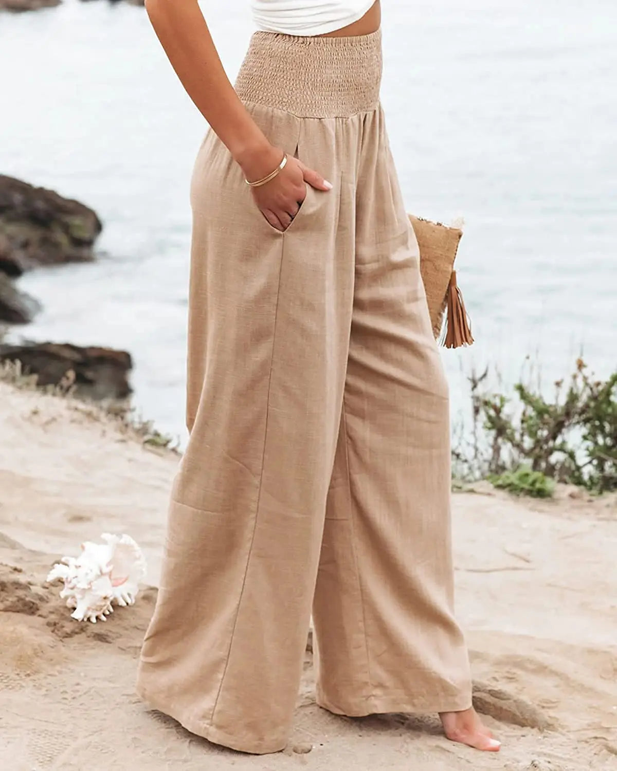 Autumn Winter New Quick Sell Cotton Hemp High Waist Pull Elastic Waist WomenCasual Pants
