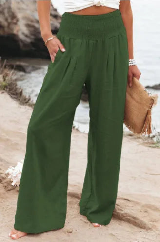 Autumn Winter New Quick Sell Cotton Hemp High Waist Pull Elastic Waist WomenCasual Pants