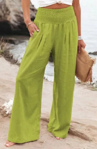 Autumn Winter New Quick Sell Cotton Hemp High Waist Pull Elastic Waist WomenCasual Pants