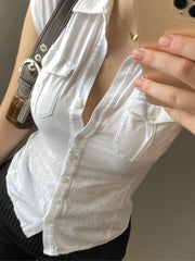 Button Pockets Collar Pockets Shirt