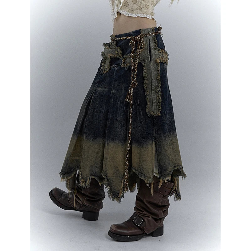 Street Style Casual Irregular High Waist Retro Denim Pants