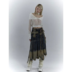Street Style Casual Irregular High Waist Retro Denim Pants