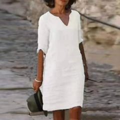 Plus Size Retro Cotton Linen V Neck Boho Dress