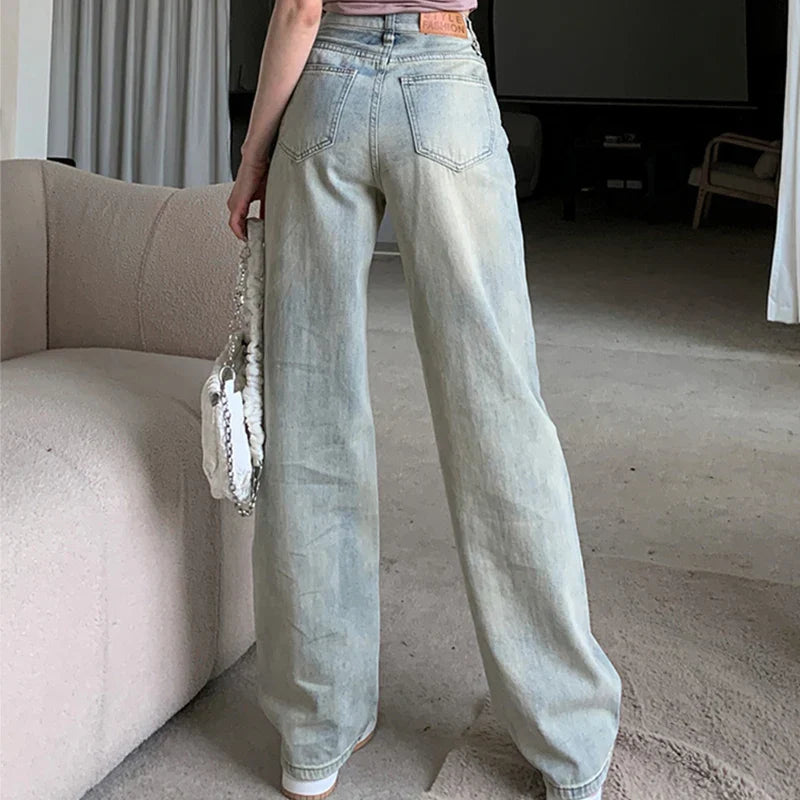 Retro Wide New Spring/Summer High Waist Loose Slim Straight Trouser