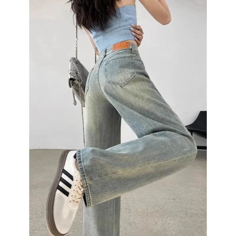Retro Wide New Spring/Summer High Waist Loose Slim Straight Trouser