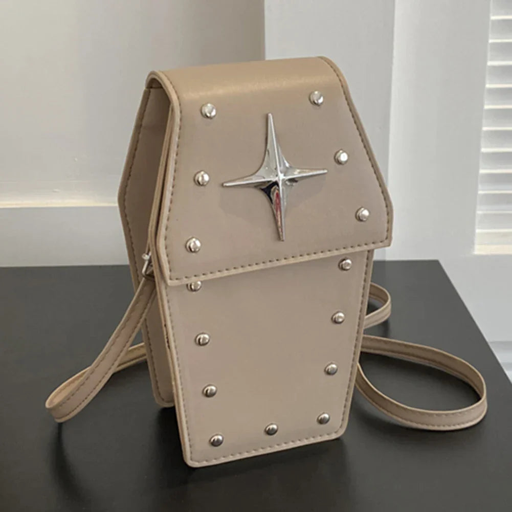 Retro Gothic Dark Personalized Casual Star Rivet PU Leather Halloween Handbag