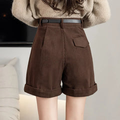 Retro High Waist Corduroy Casual Boyfriend Style Shorts Shorts