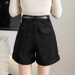 Retro High Waist Corduroy Casual Boyfriend Style Shorts Shorts