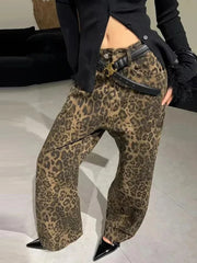 Retro Leopard Print Casual Harajuku High Waist Loose Fashion Trouser