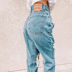 Retro For Summer New High-waisted Slimming Versatile Loose Design Jeans