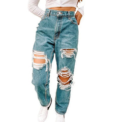 Retro For Summer New High-waisted Slimming Versatile Loose Design Jeans
