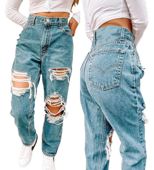 Retro For Summer New High-waisted Slimming Versatile Loose Design Jeans