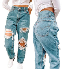Retro For Summer New High-waisted Slimming Versatile Loose Design Jeans