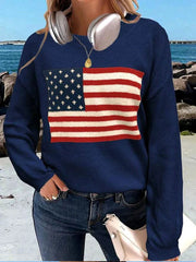 Round Neck Printed Knitted Loose Pattern Pullover Long Sleeve Sweater