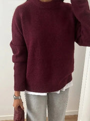 Round Neck Pullover Loose Jumper For Solid Sleeve Bottom Shirt Cosy Casual Sweater