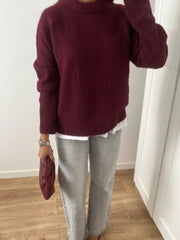 Round Neck Pullover Loose Jumper For Solid Sleeve Bottom Shirt Cosy Casual Sweater