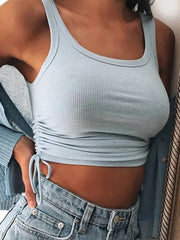 Ruched Sleeveless Tank Casual Fashion High Street Tie Up Croptop Crop Tops