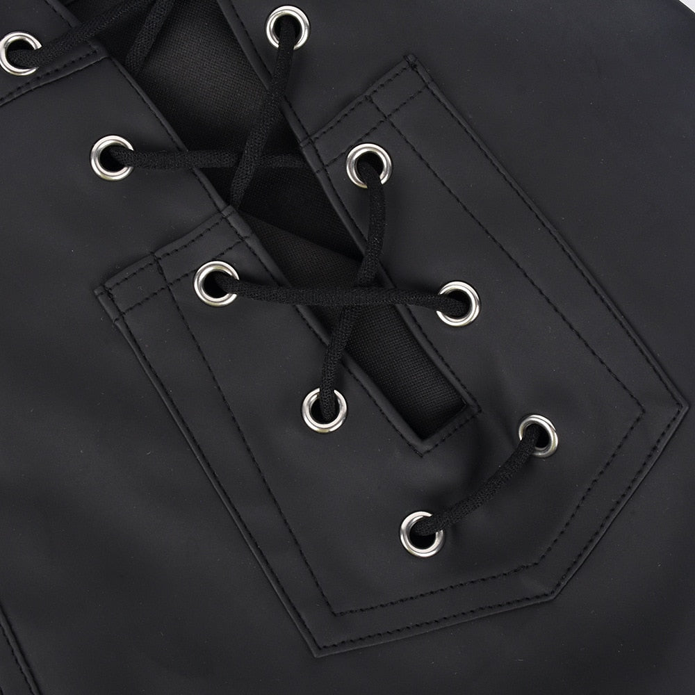 Hollow Out Lace-up Pu Matte Personality Shorts
