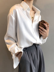Chiffon Blouse Summer Thin Satin Silk Button Up Blouse Office Shirt