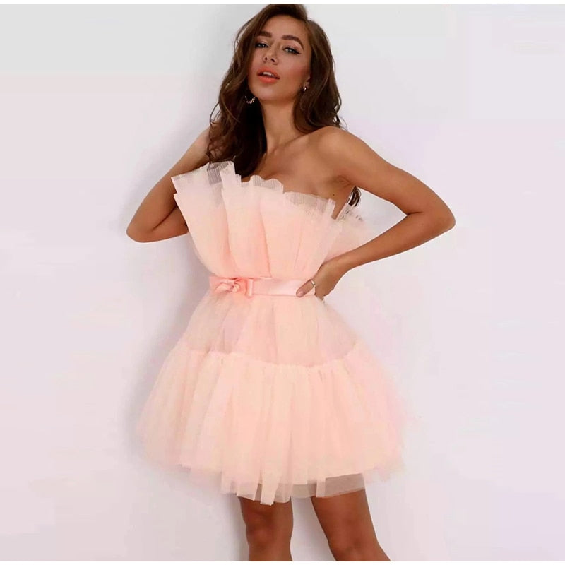 Off Shoulder Mesh Tutu Dress Bodycon Lace Short Dress
