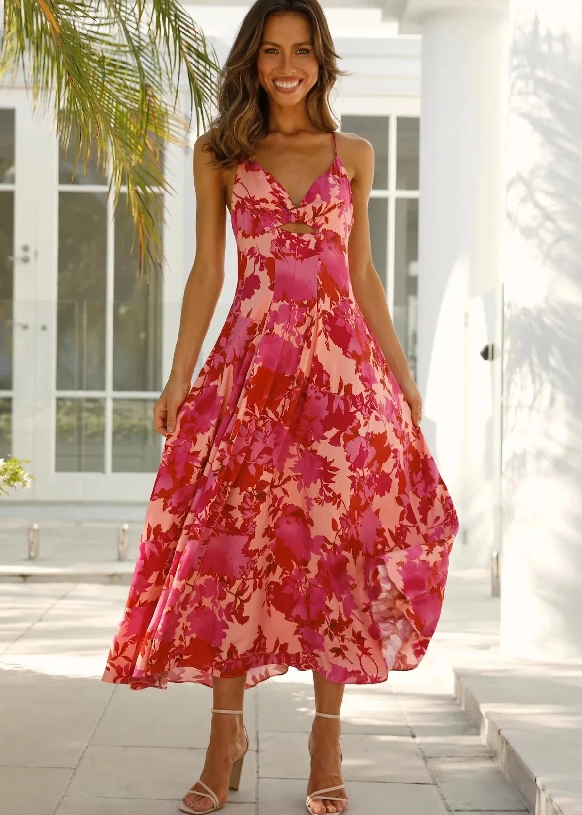 FashionSierra-Sleeveless Backless Strap Long Vintage Deep V-neck Summer Beach Boho Dress