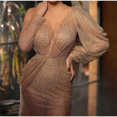 Gold Stamping Night Party Long Sleeve Dress