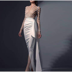 Splic Sequins Lace Embroidery Irregular Maxi Dress