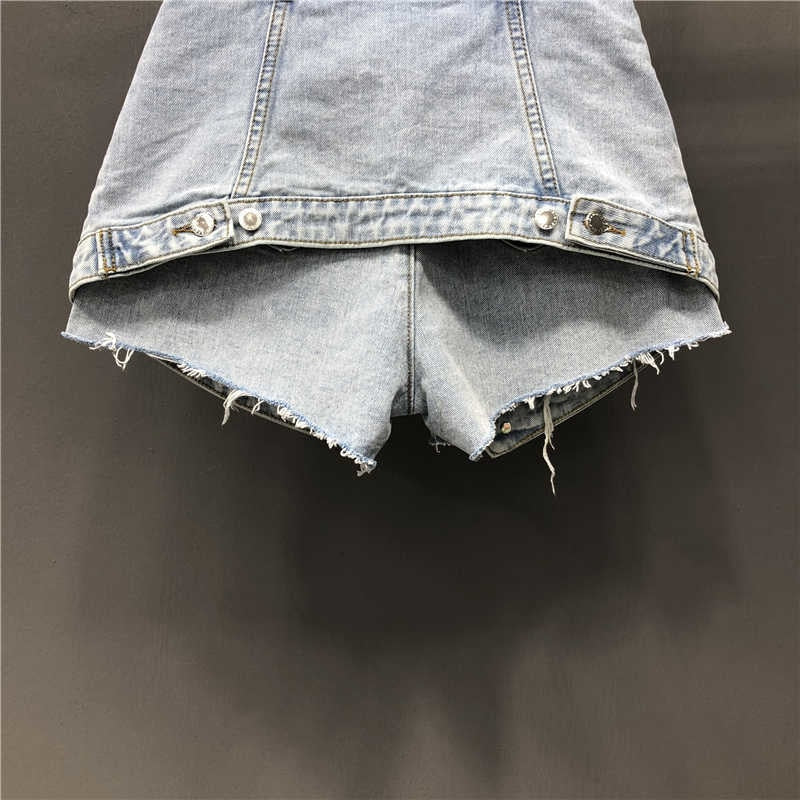 WomenFake Two Pieces of High Waist A-line Thin Denim Shorts Street Style