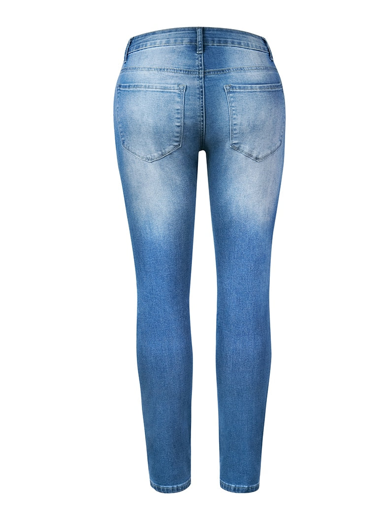 WomenJeans Blue Hight Waist Streetwear Ripped Casual Fashion Denim Pencil Pants