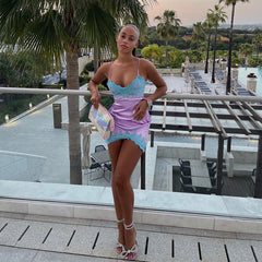 Sexy Bodycon Dress Spaghetti Straps Lace Splice Mini Dress Cocktail Party Club