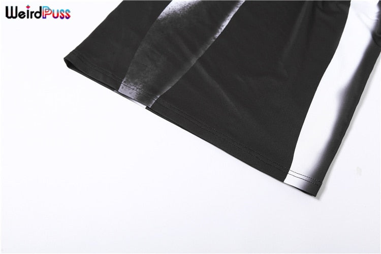 Weird Puss Gradient Maxi Dress Skinny Stretchy Long Sleeve O-Neck Trend Bodycon