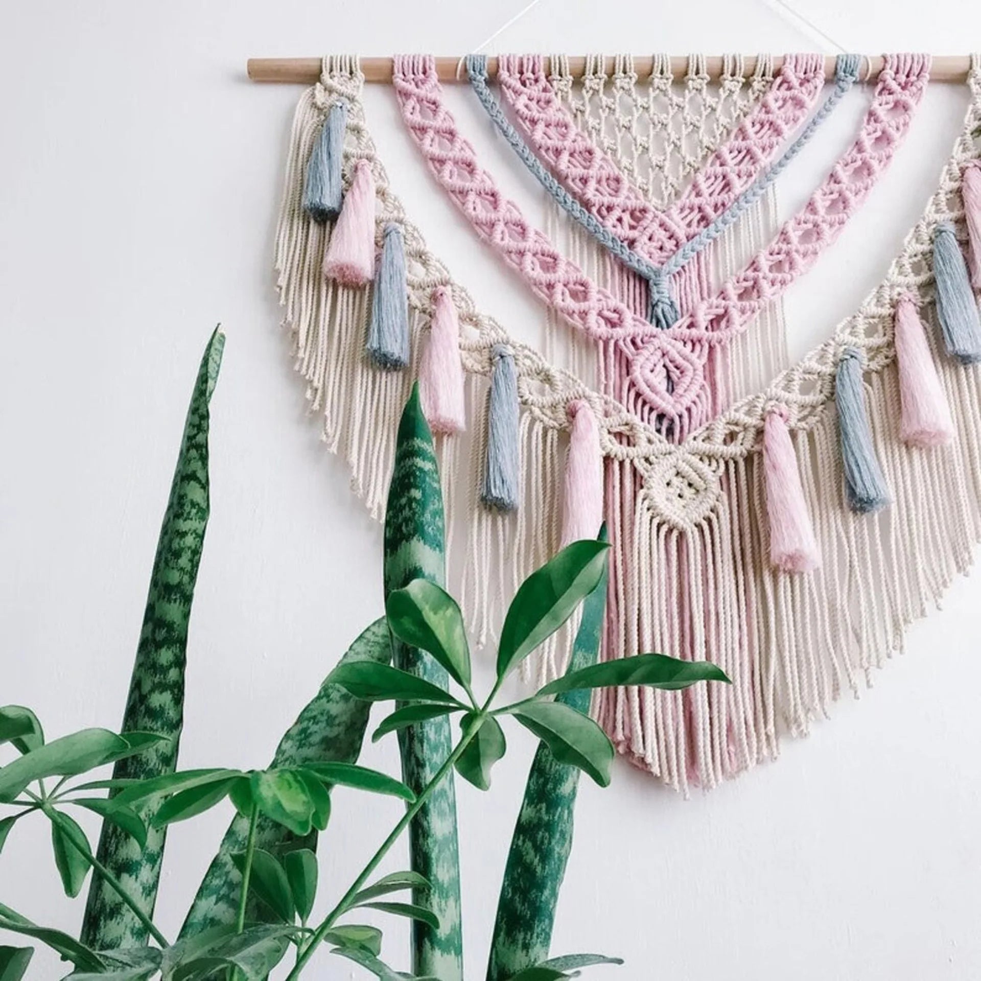 Pink and Gray Macrame Wall Hanging