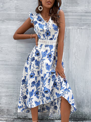 Lace Stitching Floral Print Hollow Beach Long Dress