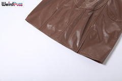 Weird Puss Backless Dress Split Faux Leather Trend Skinny Solid Coquette