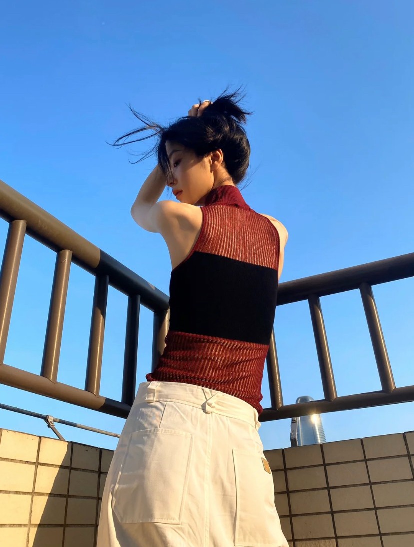 Hollow Out Turtleneck Knitted Vest Y2k Style Sleeveless Top