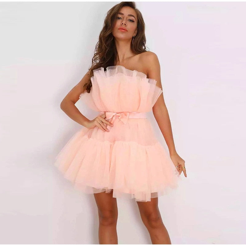Off Shoulder Mesh Tutu Dress Bodycon Lace Short Dress