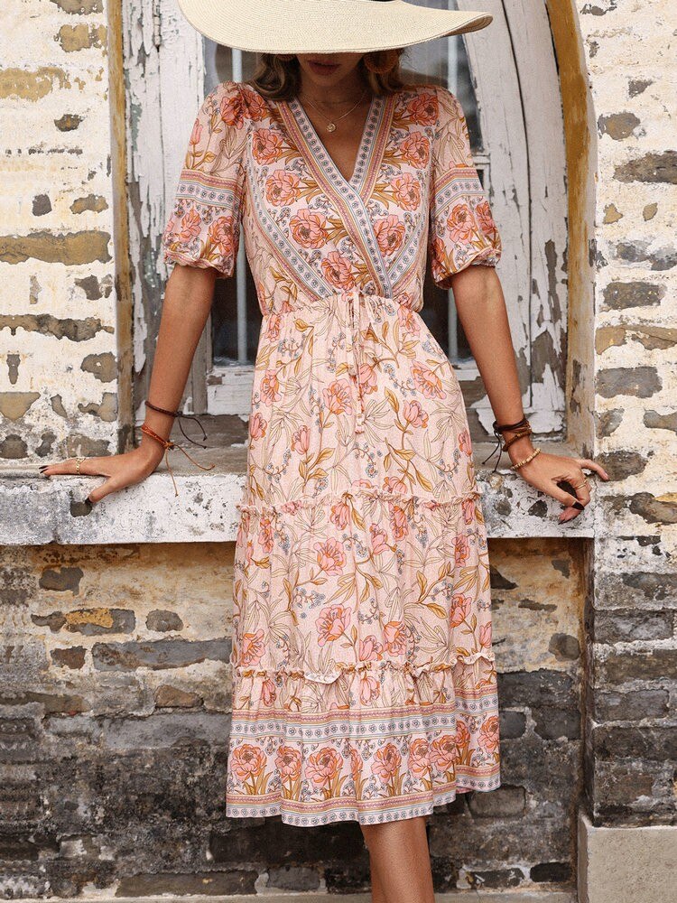 Bohemian Print V-neck HolidayChiffon Dress