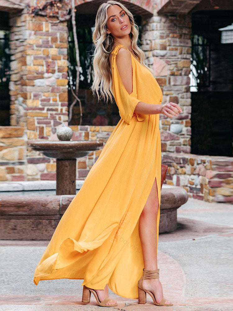 Summer Elegant Solid Color Beach Wear Maxi Dresses