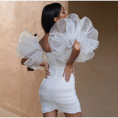 Mesh Ruffle Sleeve Tube Backless Bodycon Dress
