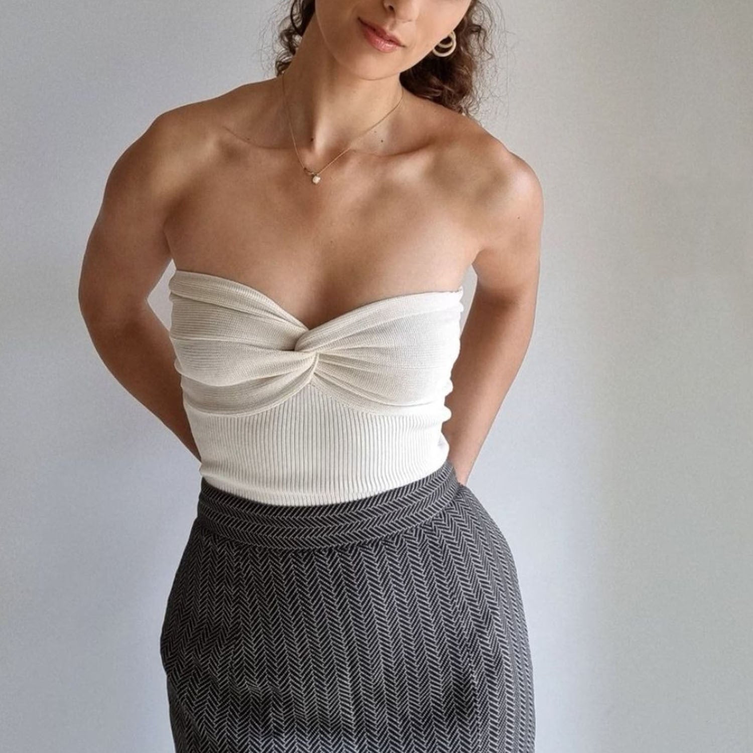 Basic Backless Off Shoulder Crop Top Knit Tube Tops Strapless Corset Tops