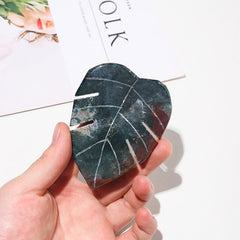 Moss Agate Leaf Shaped Crystal Carving