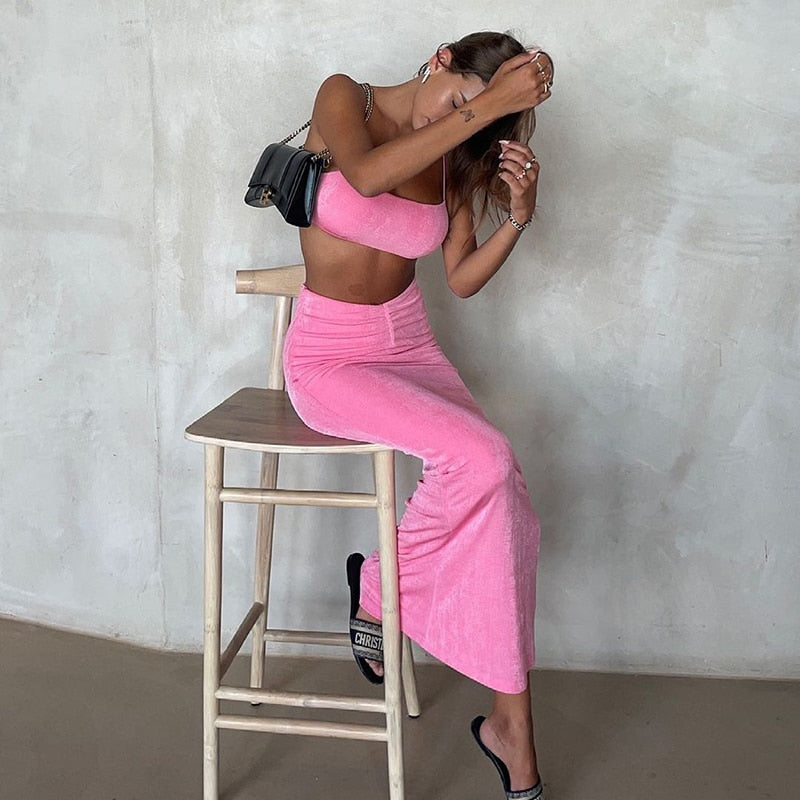 Crop Tank Top High Waist Pants  2 Pieces Outfits