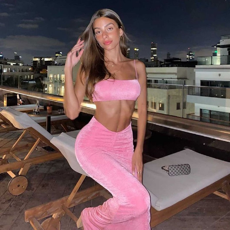 Crop Tank Top High Waist Pants  2 Pieces Outfits