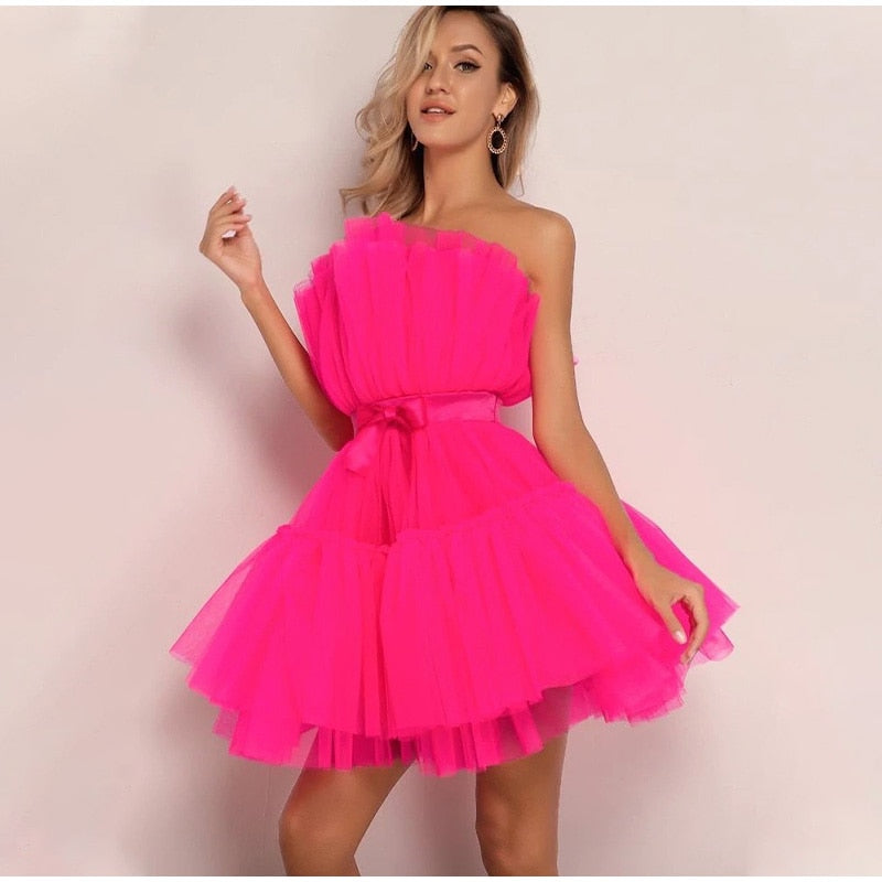 Off Shoulder Mesh Tutu Dress Bodycon Lace Short Dress