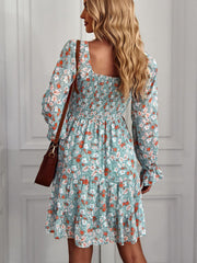 Bohemia Floral Print Ruffles Elastic Waist Mini Dress