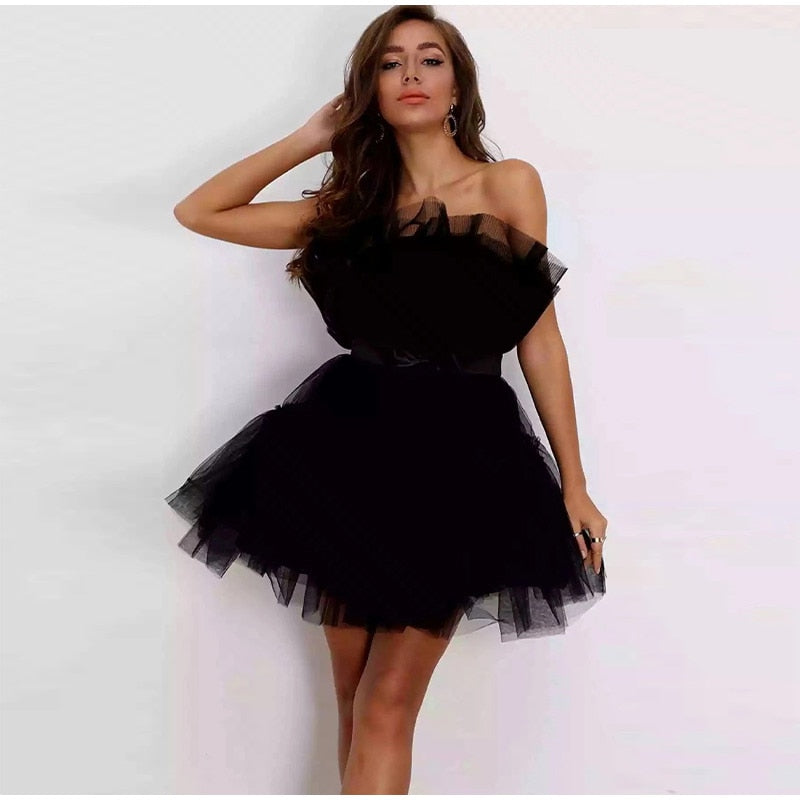 Off Shoulder Mesh Tutu Dress Bodycon Lace Short Dress