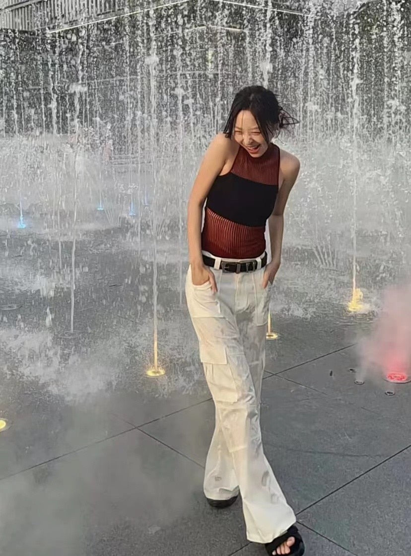 Hollow Out Turtleneck Knitted Vest Y2k Style Sleeveless Top