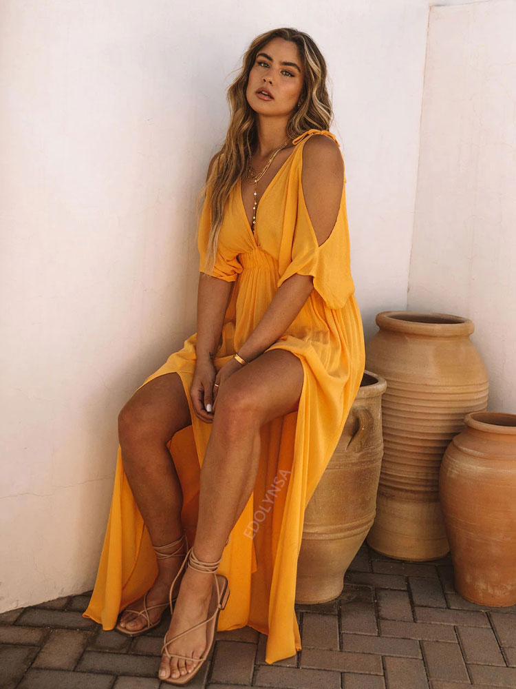 Summer Elegant Solid Color Beach Wear Maxi Dresses