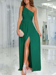 Spring One Shoulder Sleeveless Long Dress Summer Solid Loose Night Party Dress