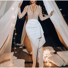 Splic Sequins Lace Embroidery Irregular Maxi Dress